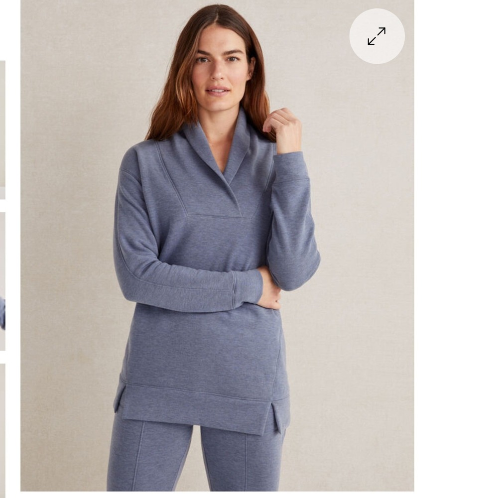 Haven Well Within Women Tencel Fleece Shawl Collar Top XL Blue Sweatshirt Fall